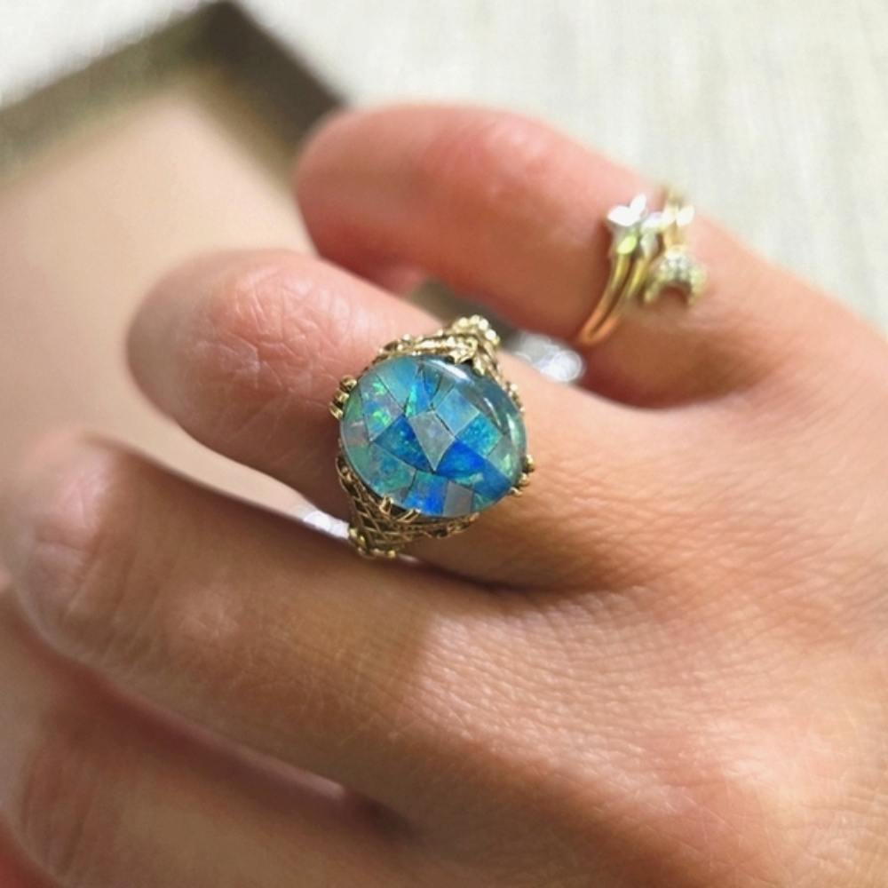 Vintage 10k Gold Mosaic Opal Ring